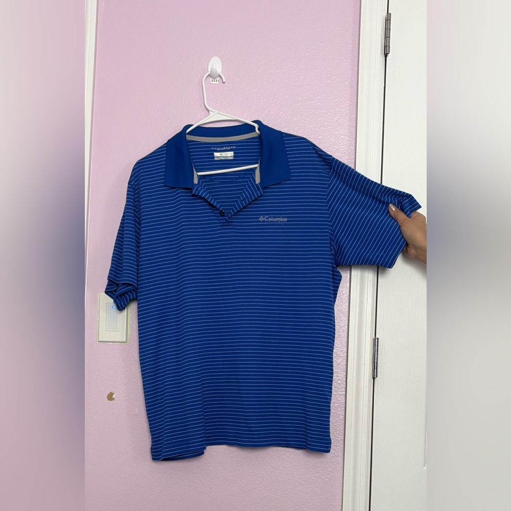 Columbia Men's Polo Shirt in Blue and White Stripes